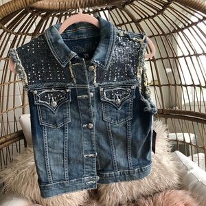 Miss Me Blue Denim Vest with Silver Accents